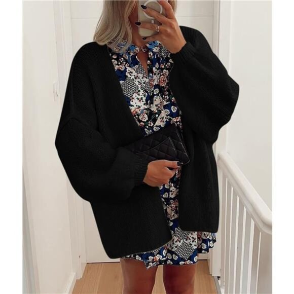 Womens Oversized Cardigan Sweaters Black - Picture 5 of 6